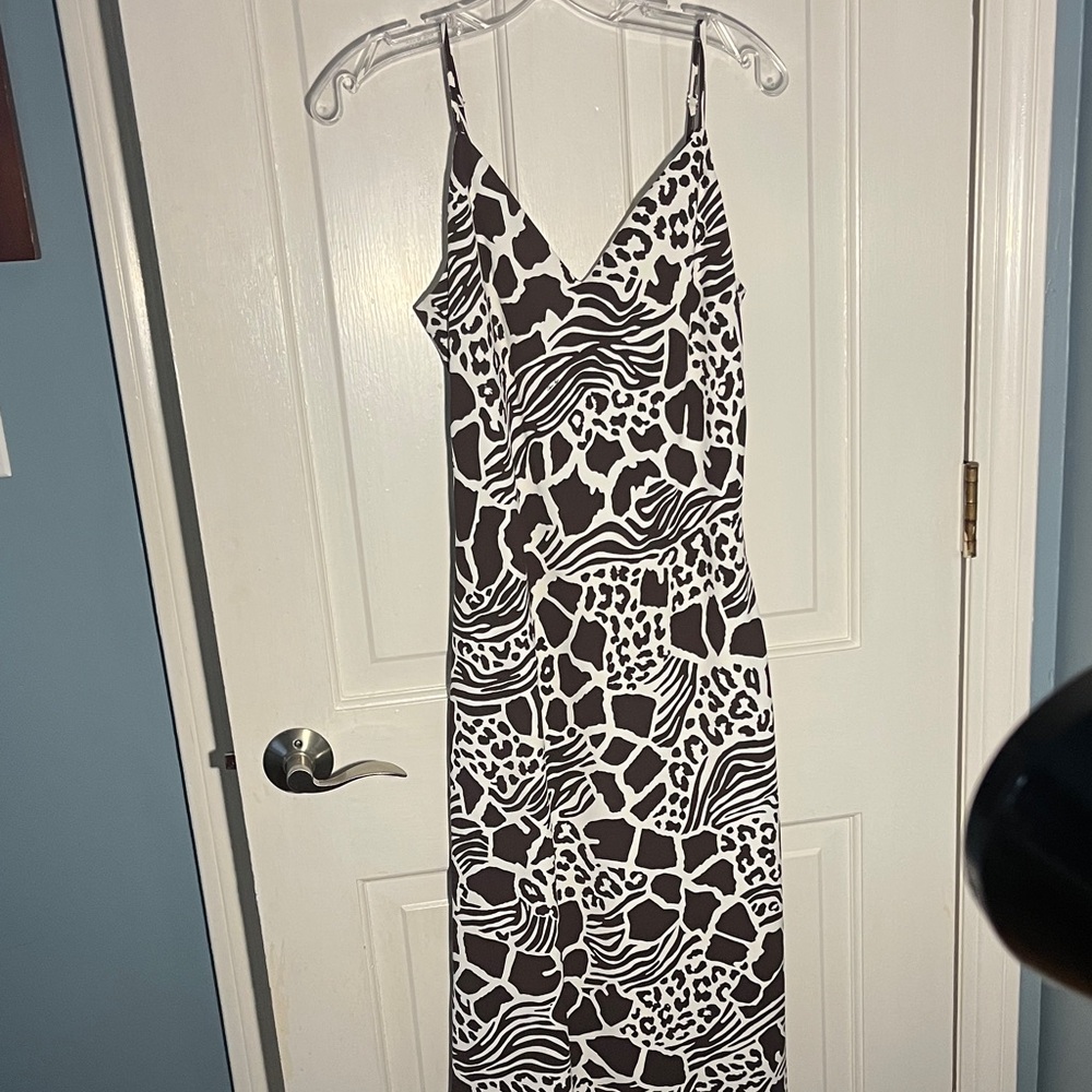 Adam Lippes Black and White Patterned Midi Dress